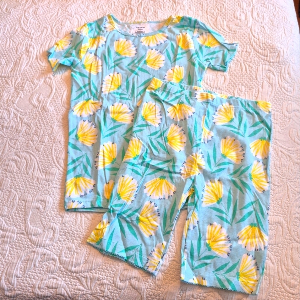 Cartet's girls size 14 2 piece shorty pajama set light blue yellow flowers EUC